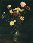Carnations Canvas Paintings - Vase with Carnations and Zinnias
